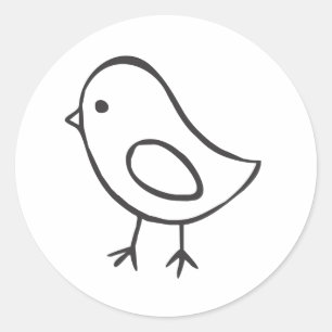 Pegatina Redonda Pollo bebé en boceto blanco y negro
