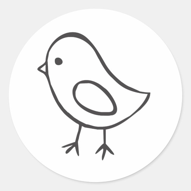 Pegatina Redonda Pollo bebé en boceto blanco y negro (Anverso)