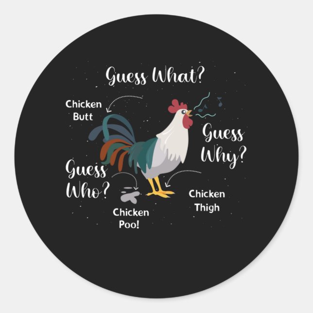 Pegatina Redonda Pollo blanco Adivinan por qué cultivar pollo en po (Anverso)