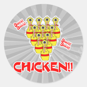 Pegatina Redonda pollo bock bock divertido asustado bolos de bolos