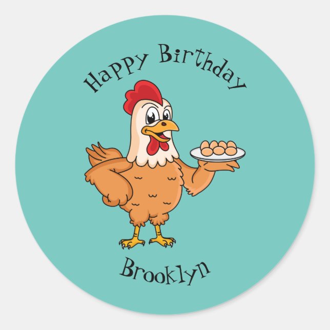 Pegatina Redonda Pollo con huevos en el personalizado de placa (Anverso)