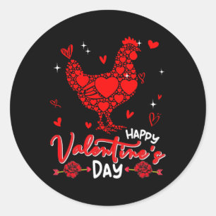 Pegatina Redonda Pollo Corazones Lindos Forma San Valentín Floral G