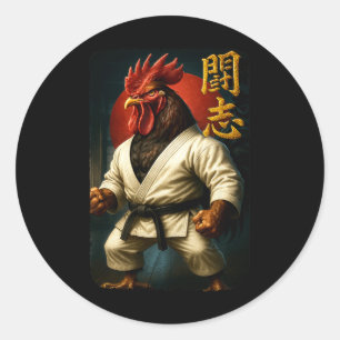 Pegatina Redonda Pollo de Artes Marciales Gallo Karate Cool en Gi