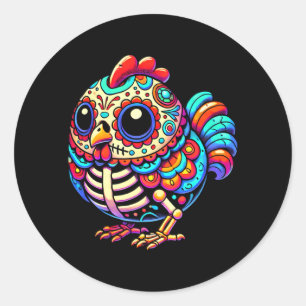 Pegatina Redonda Pollo de azúcar colorido Día De Los Muertos
