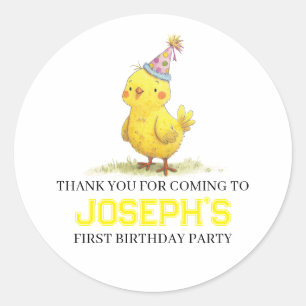 Pegatina Redonda Pollo de cumpleaños de la pequeña granja de pollo