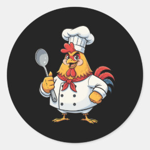 Pegatina Redonda Pollo de dibujos animados cocina gallo chef cocina