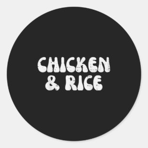 Pegatina Redonda Pollo De Gimnasio Y Rice Funny Entrenamiento Dieta