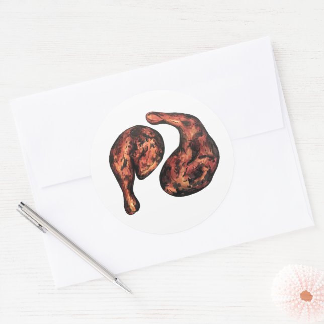 Pegatina Redonda Pollo de Jerk Caribe Comida jamaiquina del oeste d (Sobre)