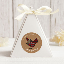 Pegatina Redonda Pollo de la granja de la familia Buffalo Plaid