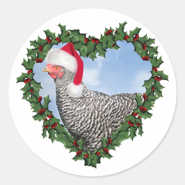 Pegatina Redonda Pollo de Navidad * Barred Rock (Anverso)