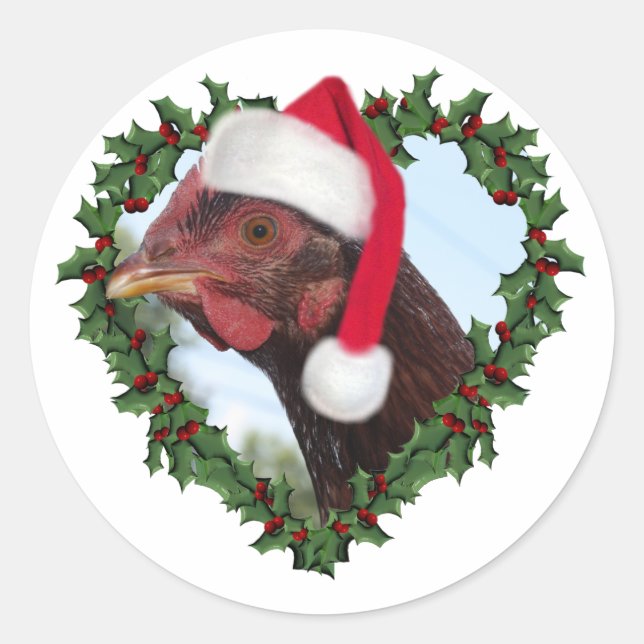 Pegatina Redonda Pollo de Navidad *  Rhode Island Red (Anverso)