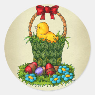Pegatina Redonda Pollo de Pascua