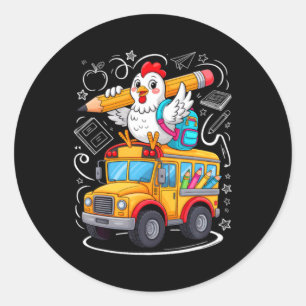Pegatina Redonda Pollo De Regreso A La Escuela Autobús Escolar 100