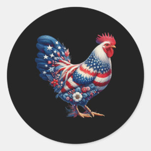 Pegatina Redonda Pollo del 4 de julio Patriótico Bandera de EE. UU.