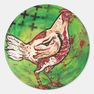 Pegatina Redonda Pollo del zombi