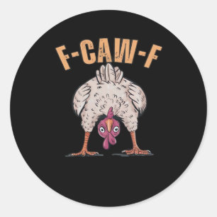 Pegatina Redonda Pollo Divertido Clásico Estilo Retro Genial F Caw 