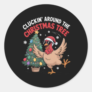 Pegatina Redonda Pollo Divertido De Navidad Cluckin 'Alrededor Del