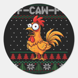 Pegatina Redonda Pollo divertido humorístico cita de Navidad suéter