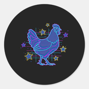 Pegatina Redonda Pollo divertido meme rosa azul vaporwave retro neg