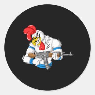 Pegatina Redonda Pollo Enojado Caricatura Arma Gallo Divertido Arma