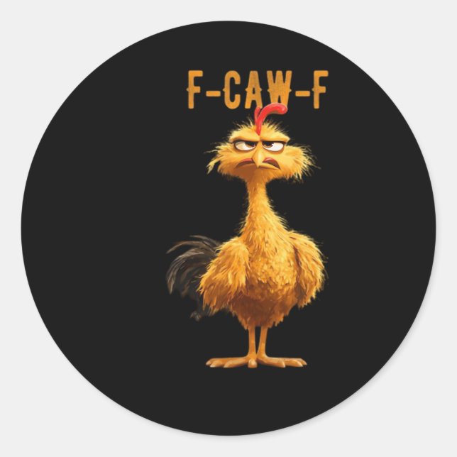 Pegatina Redonda Pollo F-Caw-F Clásico Estilo Retro (Anverso)