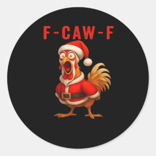 Pegatina Redonda Pollo F-Caw-F Navidad Vintage Cool