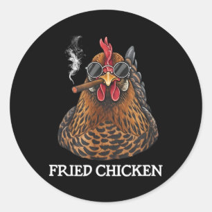 Pegatina Redonda Pollo Frito Fumando Funny Stoner Weed Meme