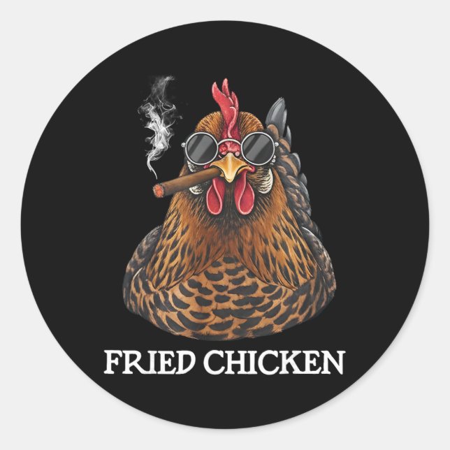 Pegatina Redonda Pollo Frito Fumando Funny Stoner Weed Meme  (Anverso)