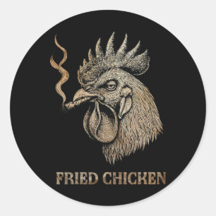 Pegatina Redonda Pollo Frito Fumando Marihuana Adicto
