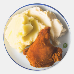 Pegatina Redonda Pollo frito y puré de patatas