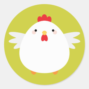 Pegatina Redonda Pollo Kawaii simple en verde