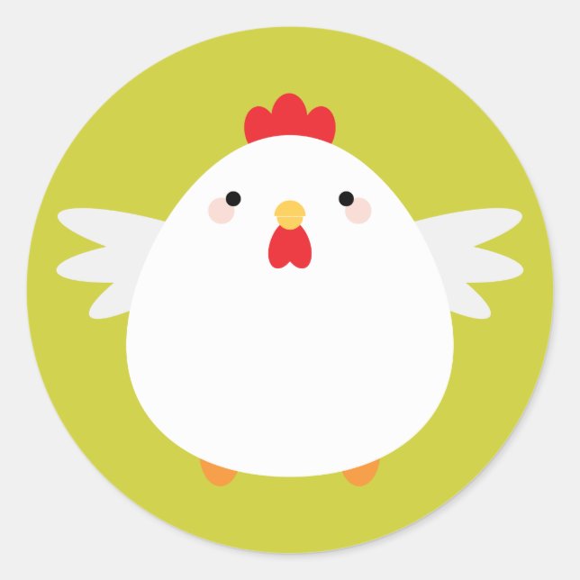 Pegatina Redonda Pollo Kawaii simple en verde (Anverso)