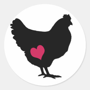 Pegatina Redonda Pollo lindo con corazón rosado