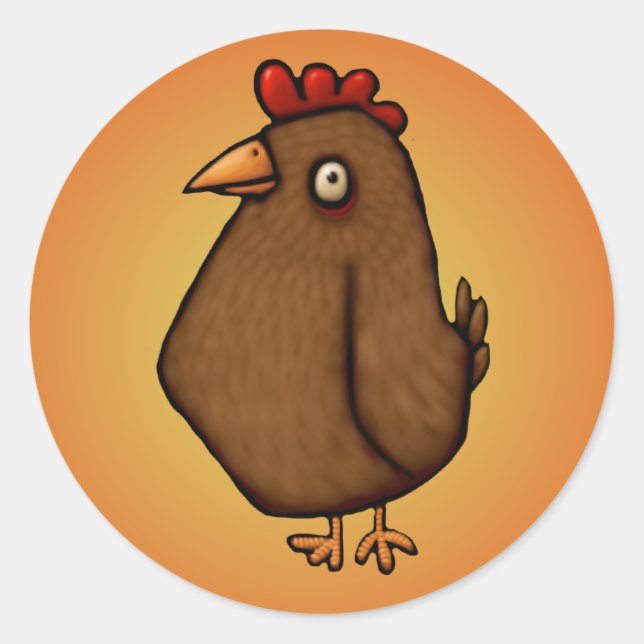Pegatina Redonda Pollo marrón rojo parado alto (Anverso)