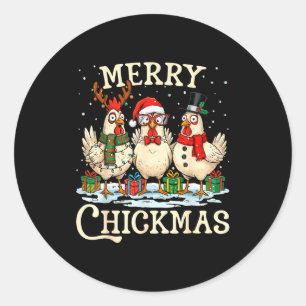 Pegatina Redonda Pollo Navidad Sombrero Santa Feliz Chickmas Navida