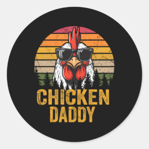 Pegatina Redonda Pollo Papá Gallo Vintage Para Papá Granjero Padre
