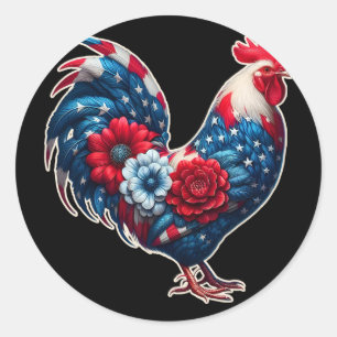 Pegatina Redonda Pollo Patriótico 4 De Julio Bandera De Estados Uni
