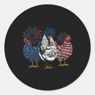 Pegatina Redonda Pollo Patriótico Estadounidense 4 De Julio Día De 
