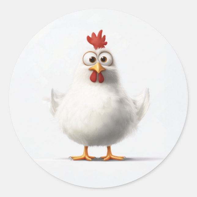 Pegatina Redonda Pollo Personalizado Adorable con un suave plumaje  (Anverso)