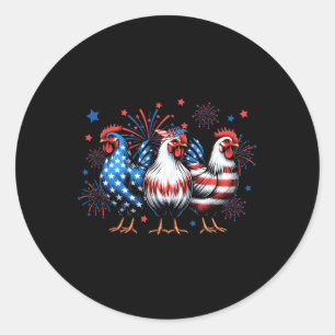 Pegatina Redonda Pollo Rojo Blanco Azul Bandera De Usa Fuegos Artif