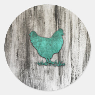 Pegatina Redonda Pollo Rústico (Azul)