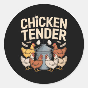 Pegatina Redonda Pollo Tierno Chiste Granjero de Pollos Chiste Humo