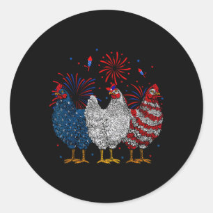 Pegatina Redonda Pollo Usa Bandera Patriótico Amante Del Pollo 4 De