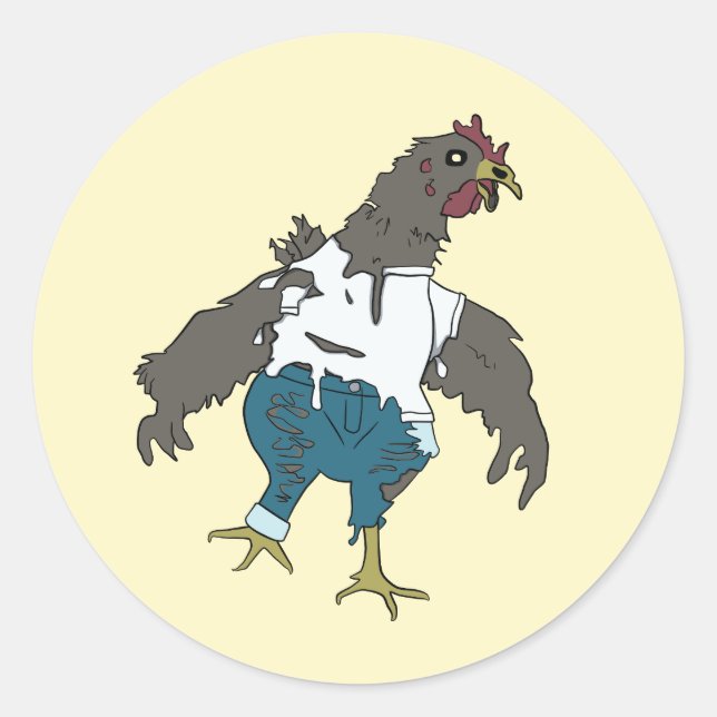 Pegatina Redonda Pollo Zombie (Anverso)