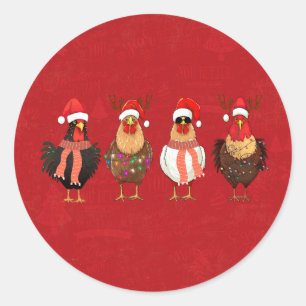 Pegatina Redonda Pollos de Navidad