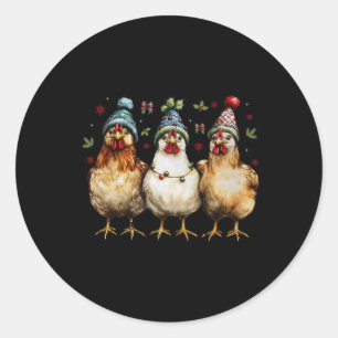 Pegatina Redonda Pollos divertidos Navidades de pollo de navidad