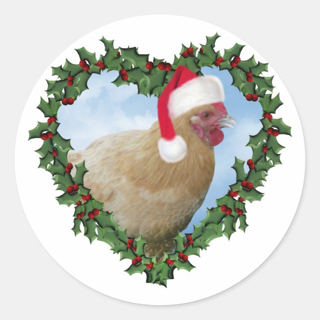 Pegatina Redonda Pollos navidades * Buff Orpington (Anverso)