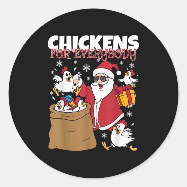 Pegatina Redonda Pollos Para Todos Los Navidades Divertidos Chicken (Anverso)