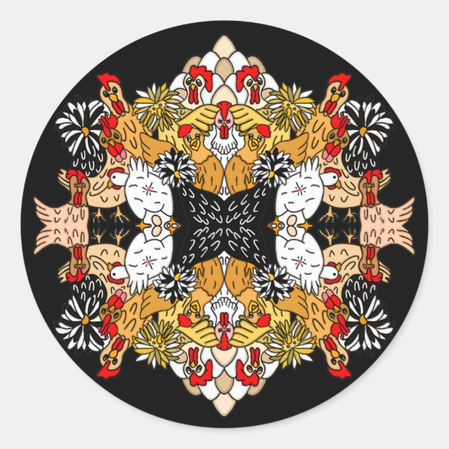 Pegatina Redonda Pollos Personalizados graciosos dibujados por la m (Anverso)
