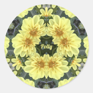 PEGATINA REDONDA POLLY ~ ORIENTAL DAHLIAS AMARILLO RELIGIOSO ~